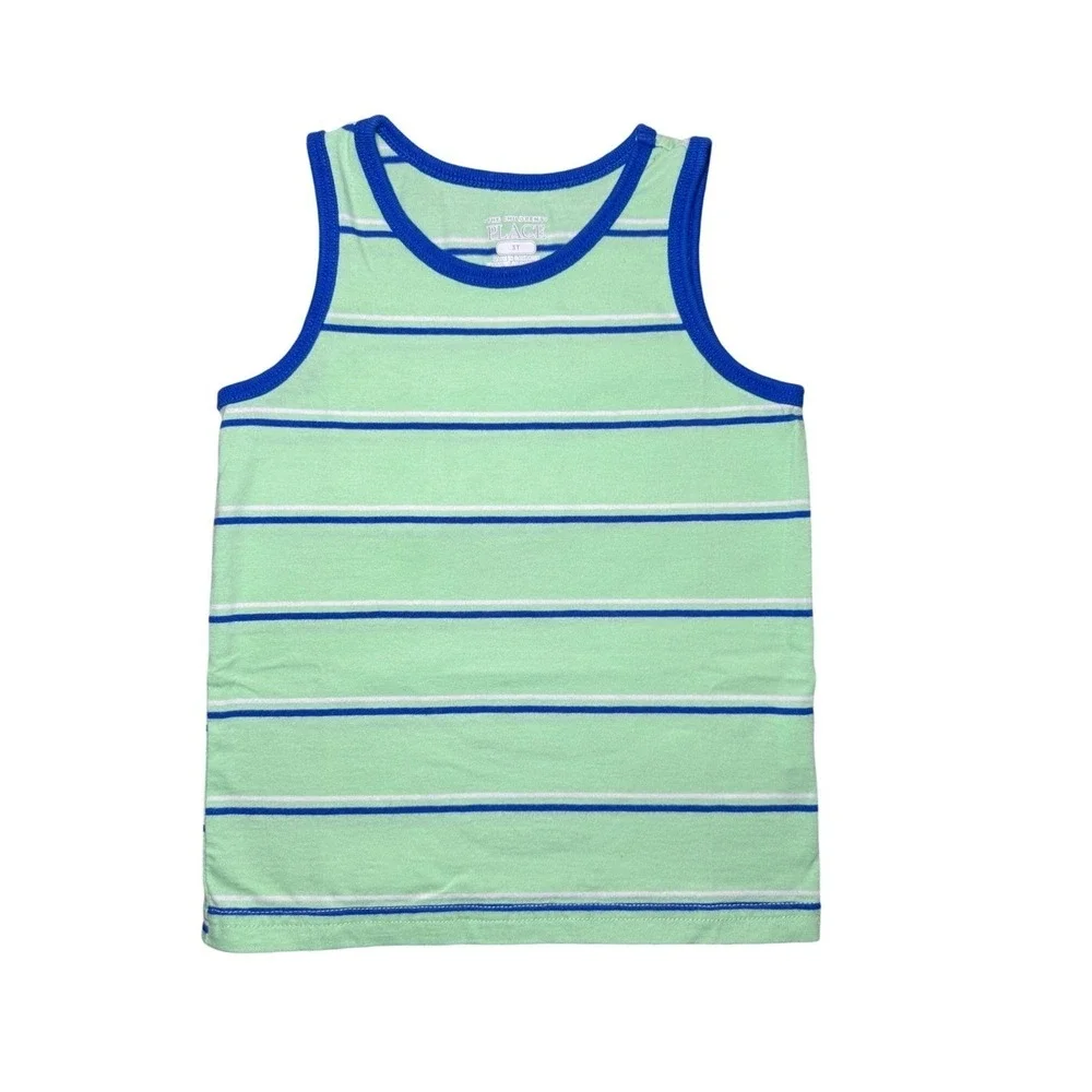 The Children's Place 2 Pack Tank Top Boys Size 3T Shark & Striped Blue Green
